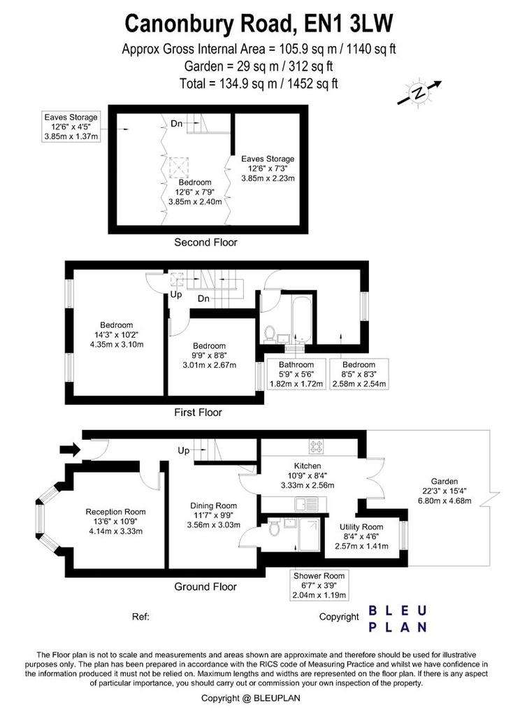 3 bedroom terraced house for sale - floorplan