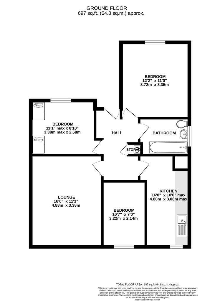 3 bedroom semi-detached bungalow for sale - floorplan