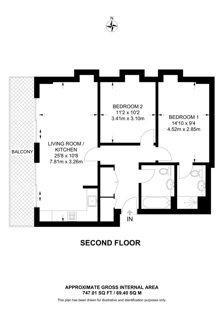 2 bedroom flat to rent - floorplan