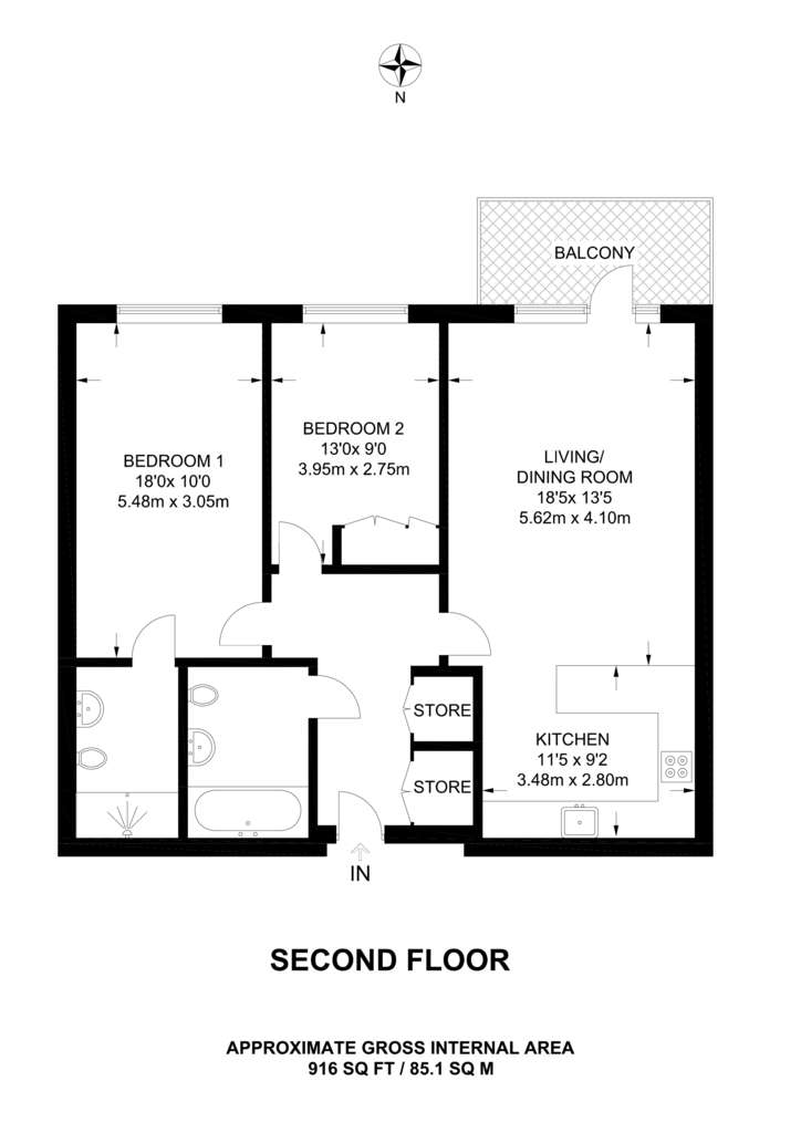 2 bedroom flat to rent - floorplan