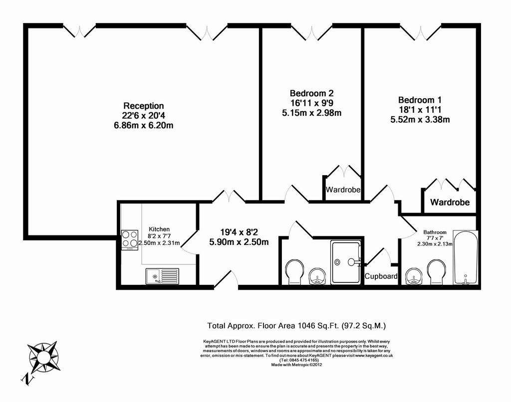 2 bedroom flat to rent - floorplan