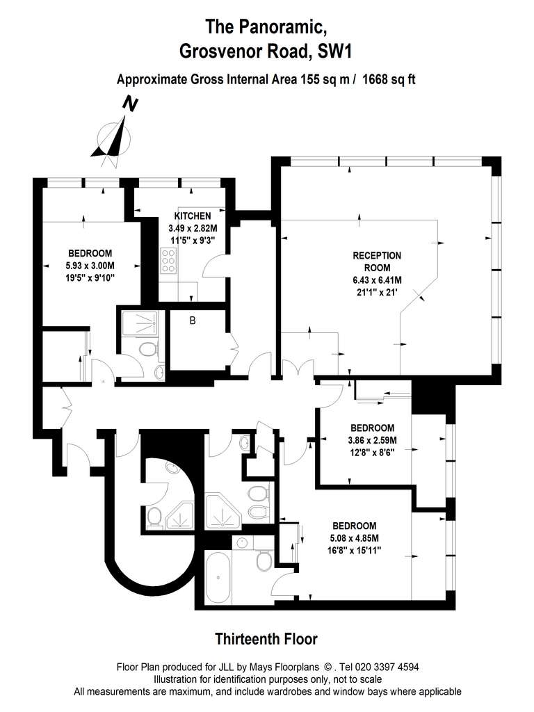 3 bedroom flat to rent - floorplan