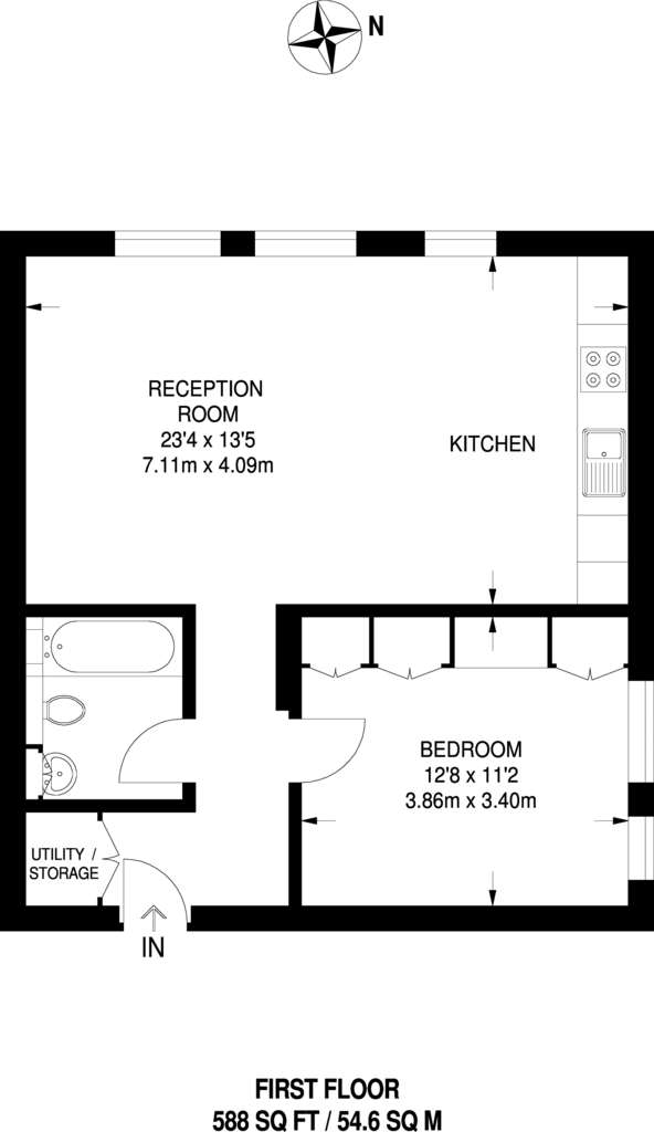 1 bedroom flat to rent - floorplan