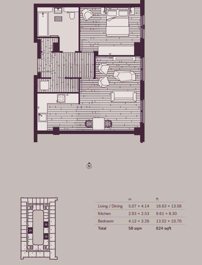 1 bedroom flat to rent - floorplan