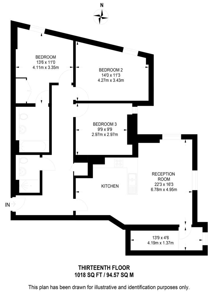 3 bedroom flat to rent - floorplan