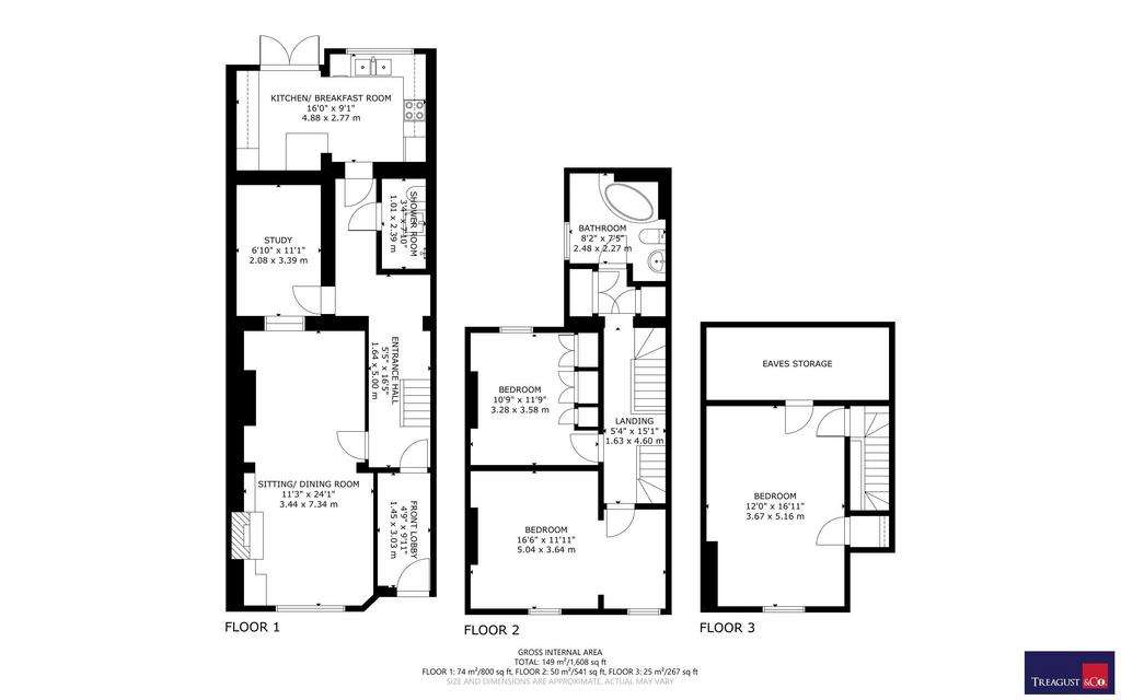 3 bedroom terraced house for sale - floorplan