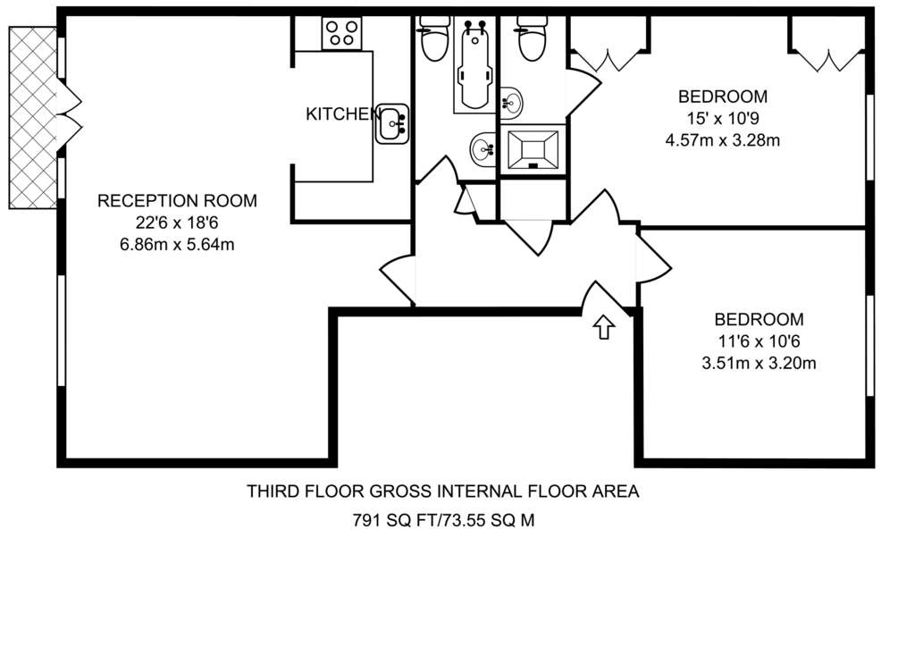 2 bedroom flat to rent - floorplan