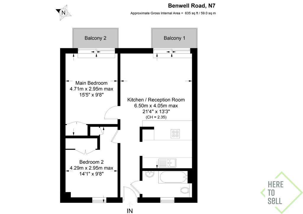 2 bedroom flat to rent - floorplan