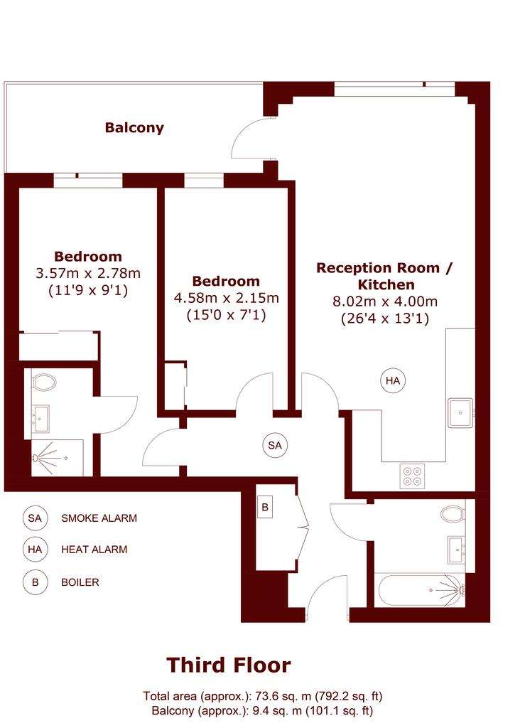 2 bedroom flat to rent - floorplan