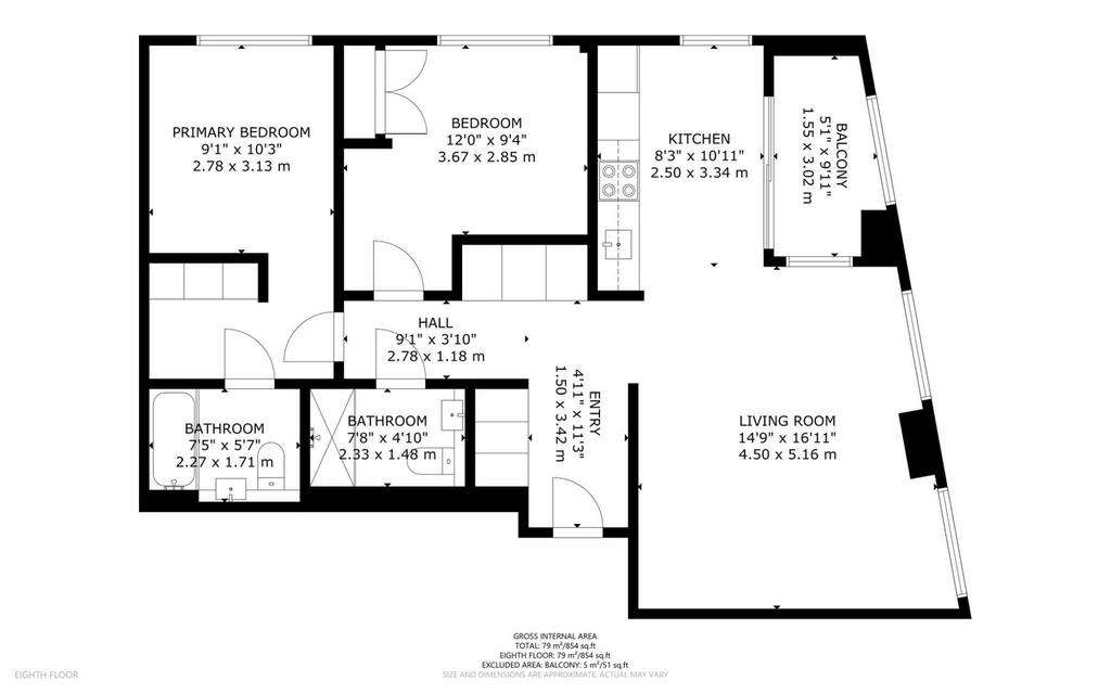 2 bedroom flat to rent - floorplan