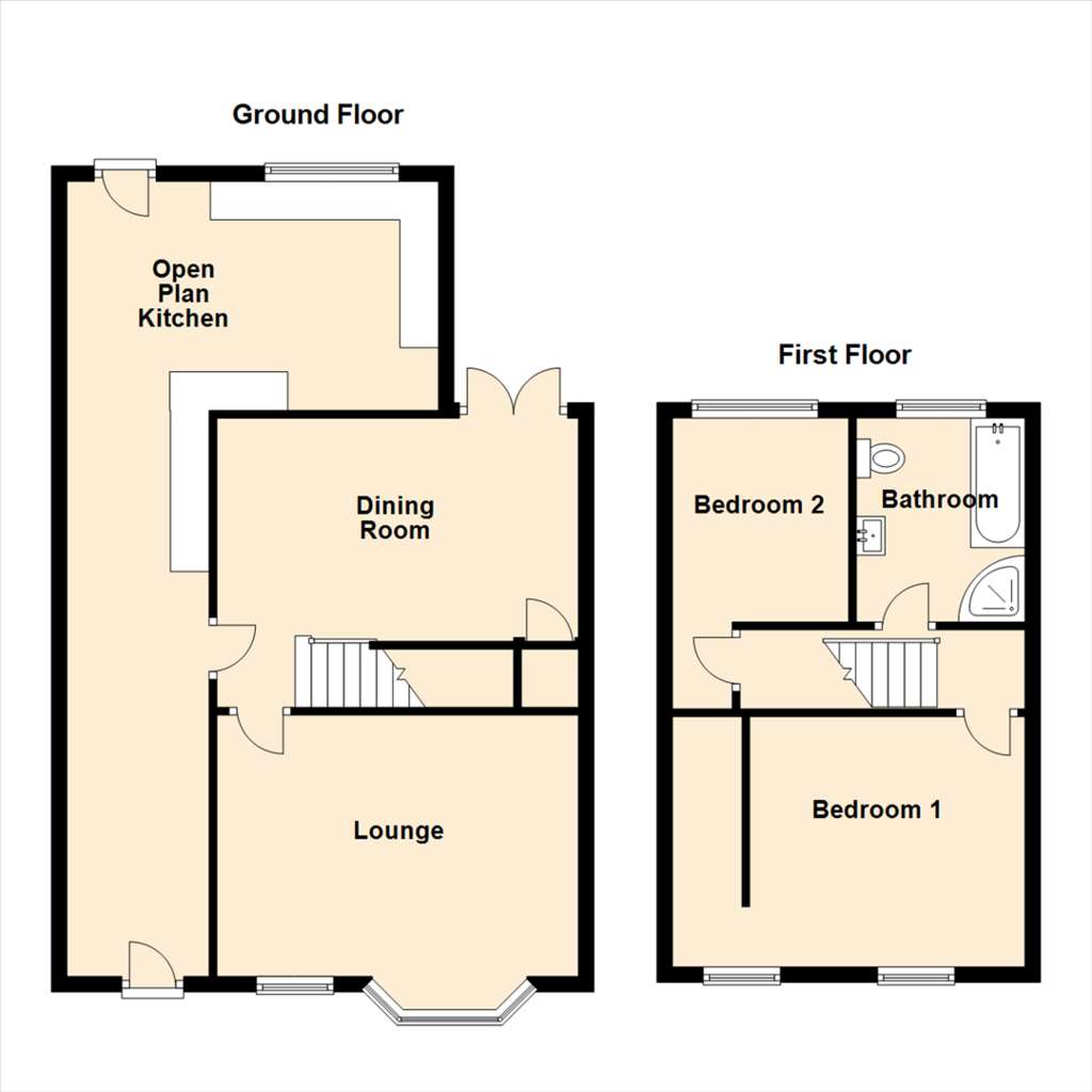 2 bedroom semi-detached house for sale - floorplan