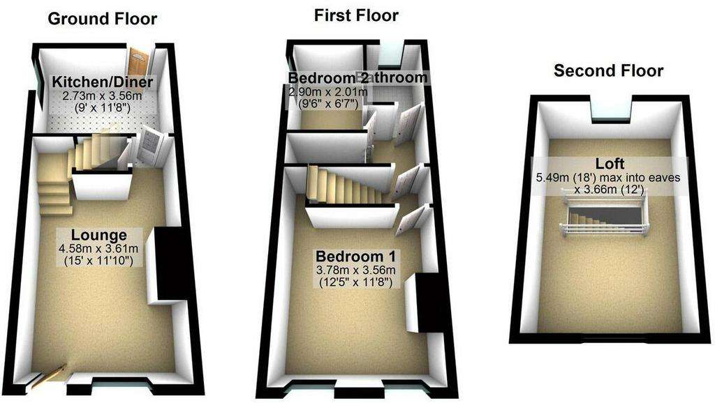 2 bedroom terraced house for sale - floorplan