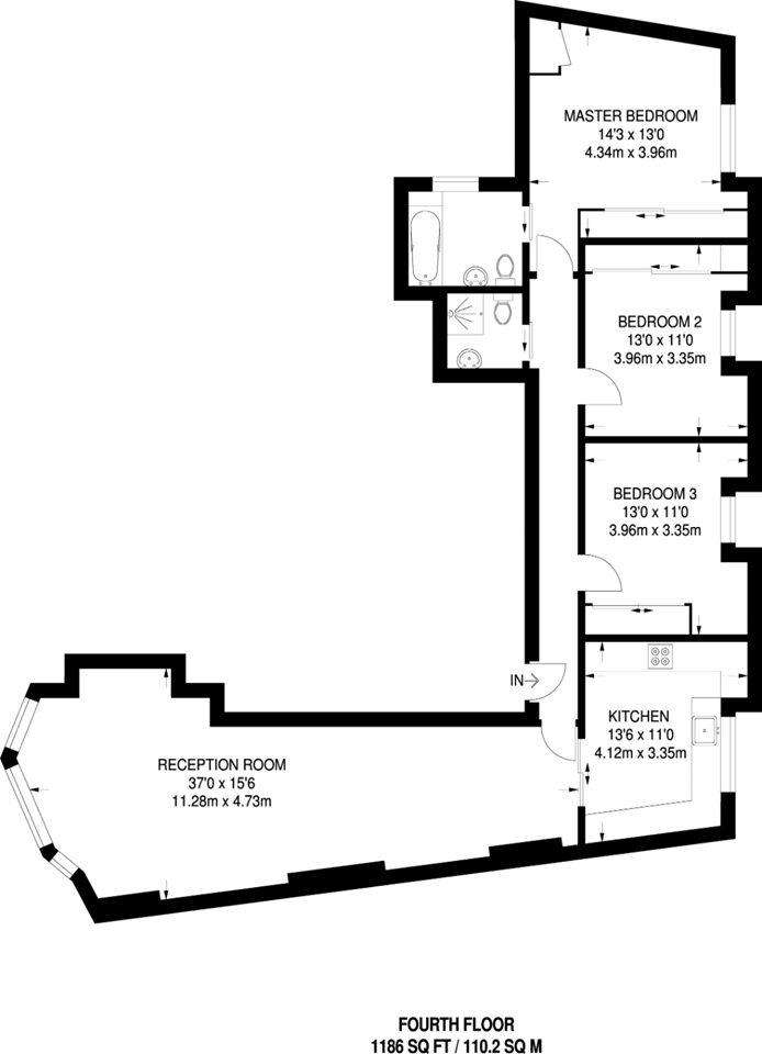 3 bedroom flat to rent - floorplan