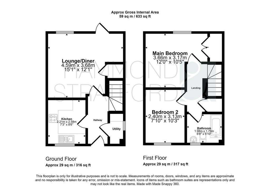 2 bedroom semi-detached house for sale - floorplan