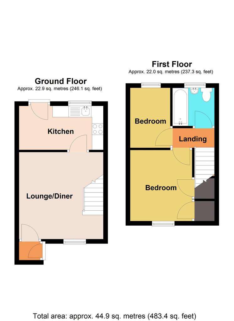 2 bedroom terraced house for sale - floorplan