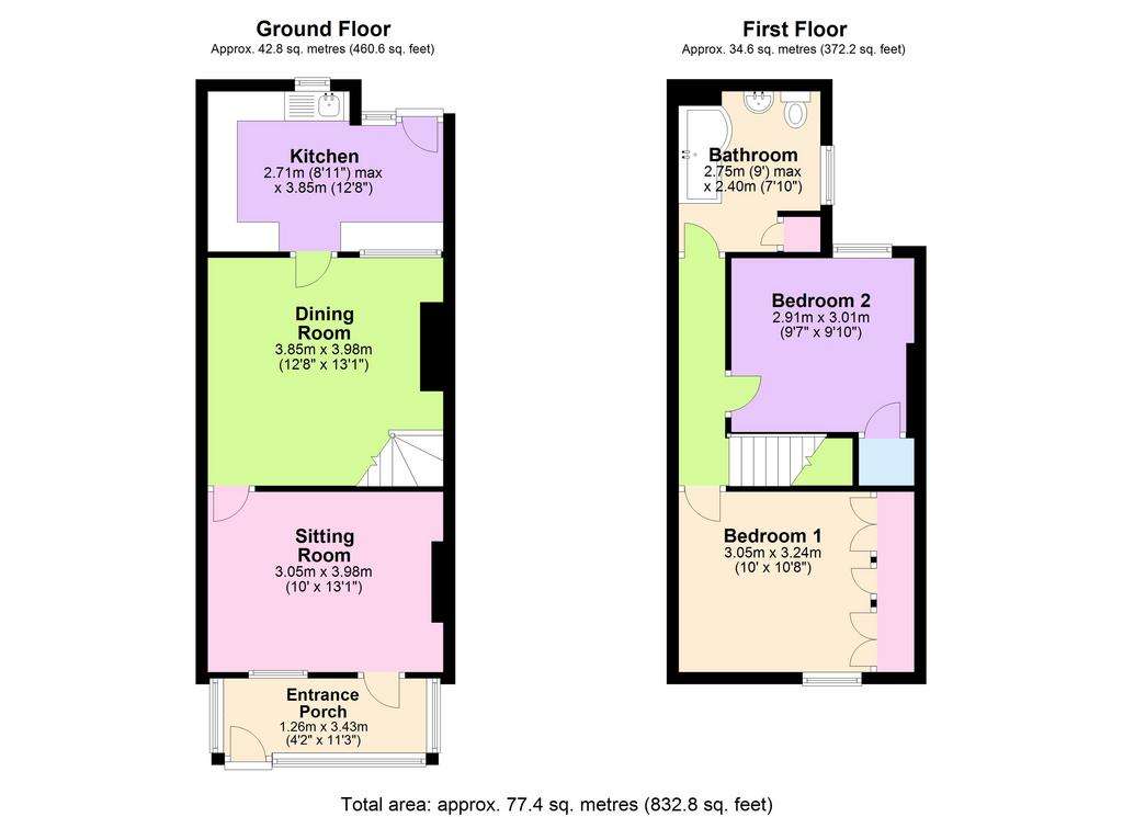 2 bedroom terraced house for sale - floorplan