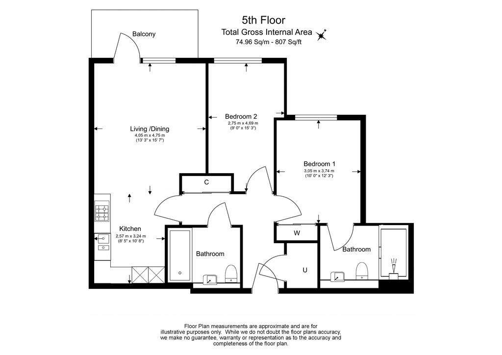 2 bedroom flat to rent - floorplan