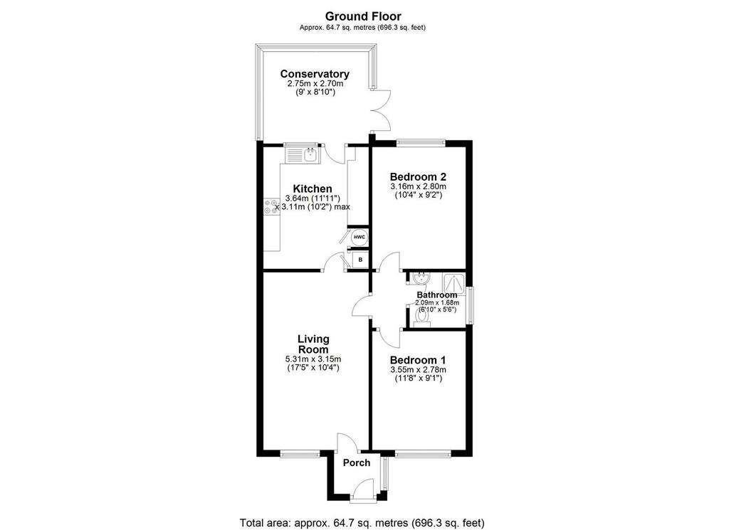 2 bedroom semi-detached bungalow for sale - floorplan