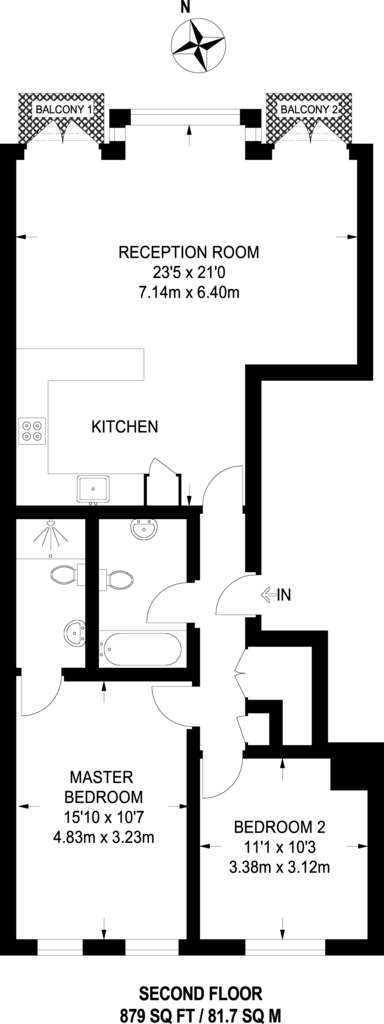 2 bedroom flat to rent - floorplan