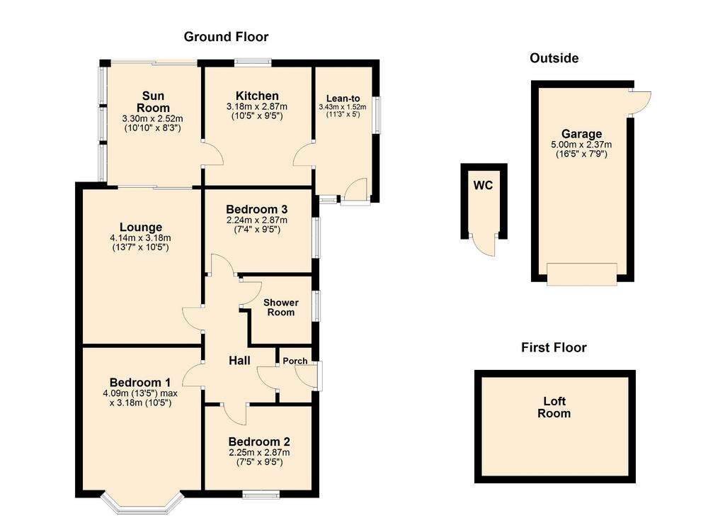 3 bedroom semi-detached bungalow for sale - floorplan