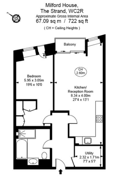 1 bedroom flat to rent - floorplan