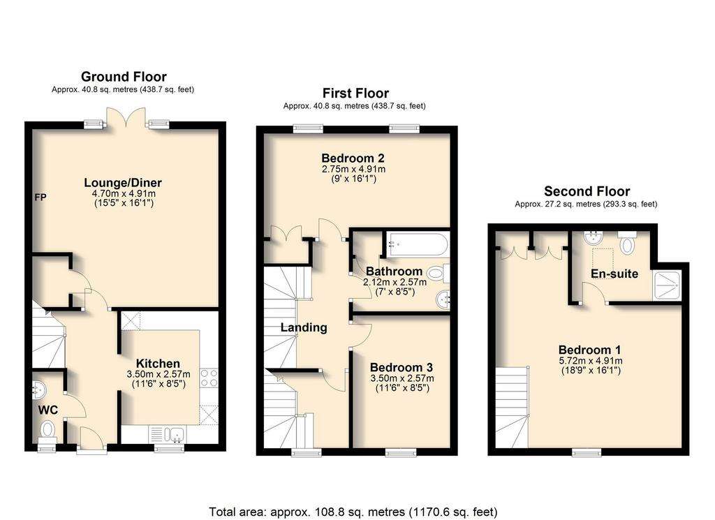 3 bedroom town house for sale - floorplan