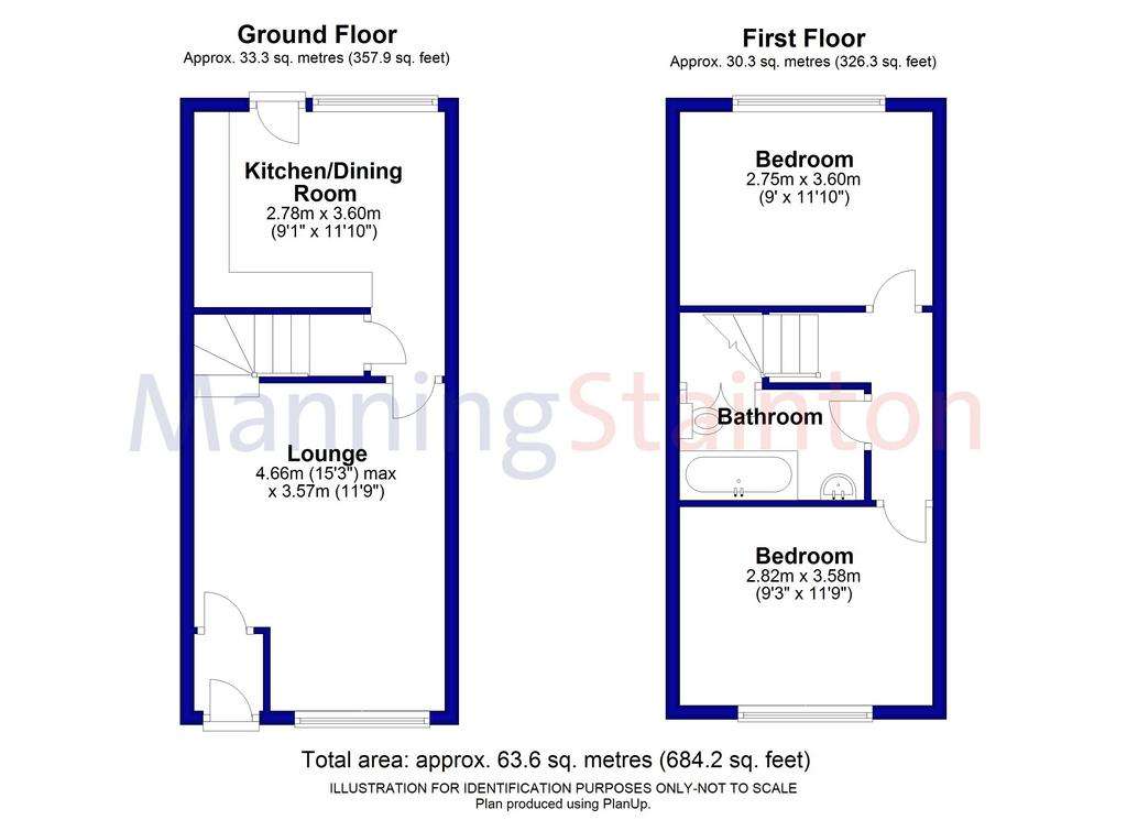 2 bedroom terraced house for sale - floorplan