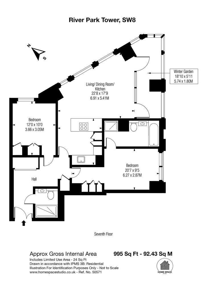 2 bedroom flat to rent - floorplan