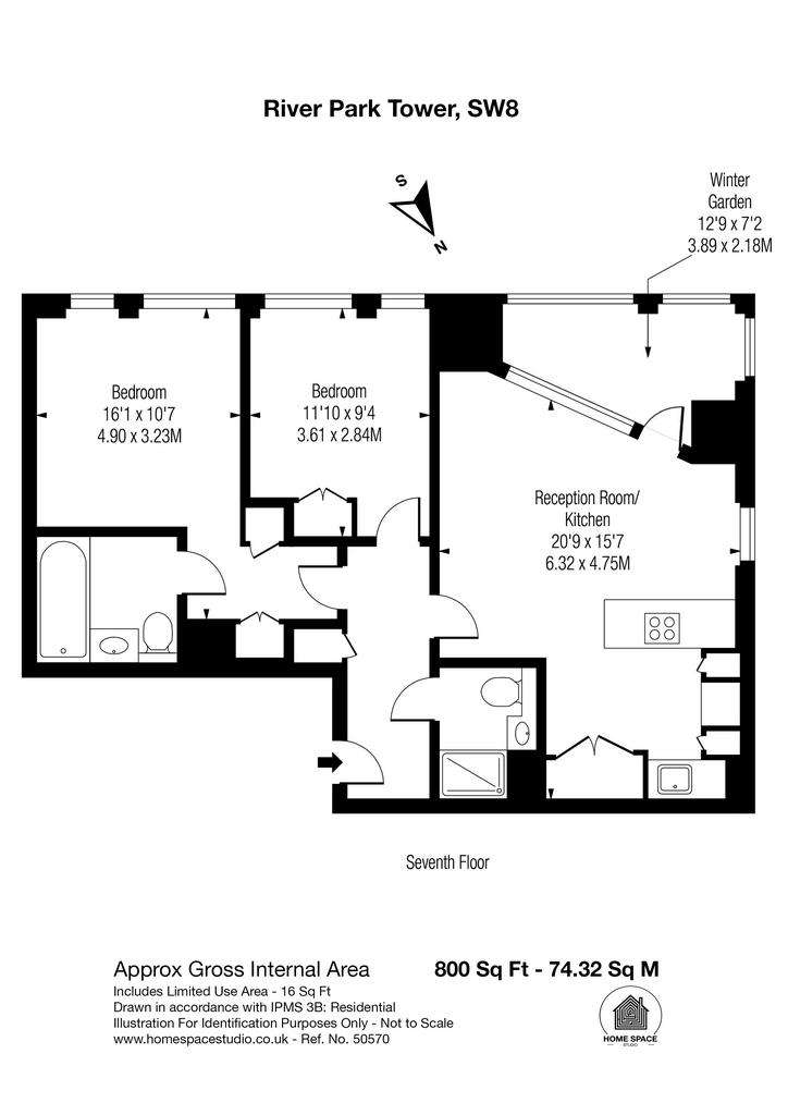 2 bedroom flat to rent - floorplan