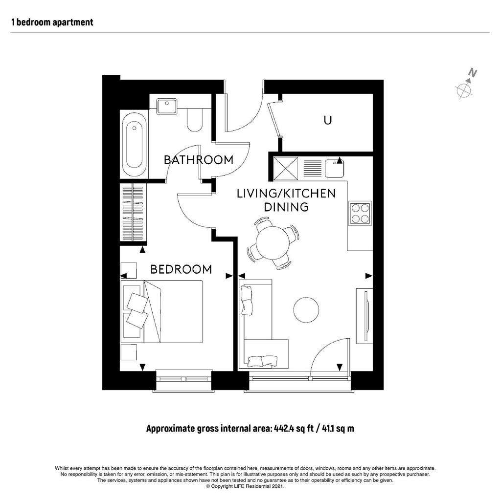 1 bedroom flat to rent - floorplan