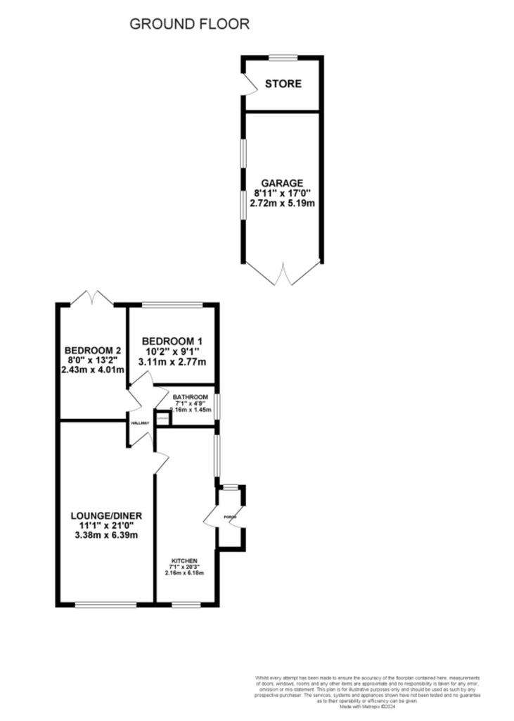 2 bedroom semi-detached bungalow for sale - floorplan