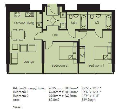 2 bedroom flat to rent - floorplan