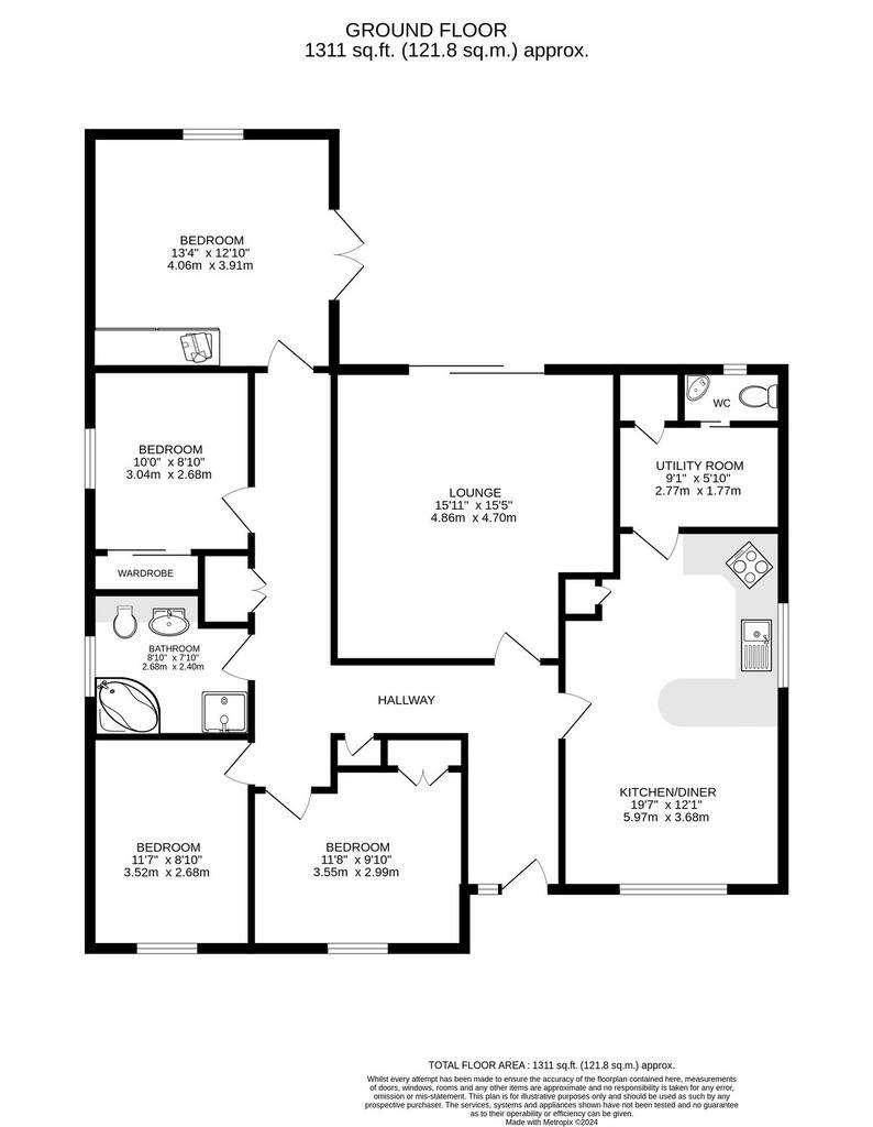 4 bedroom detached bungalow for sale - floorplan