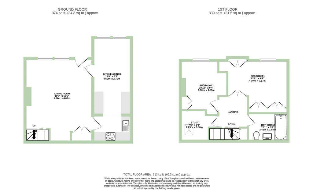 2 bedroom mews house to rent - floorplan