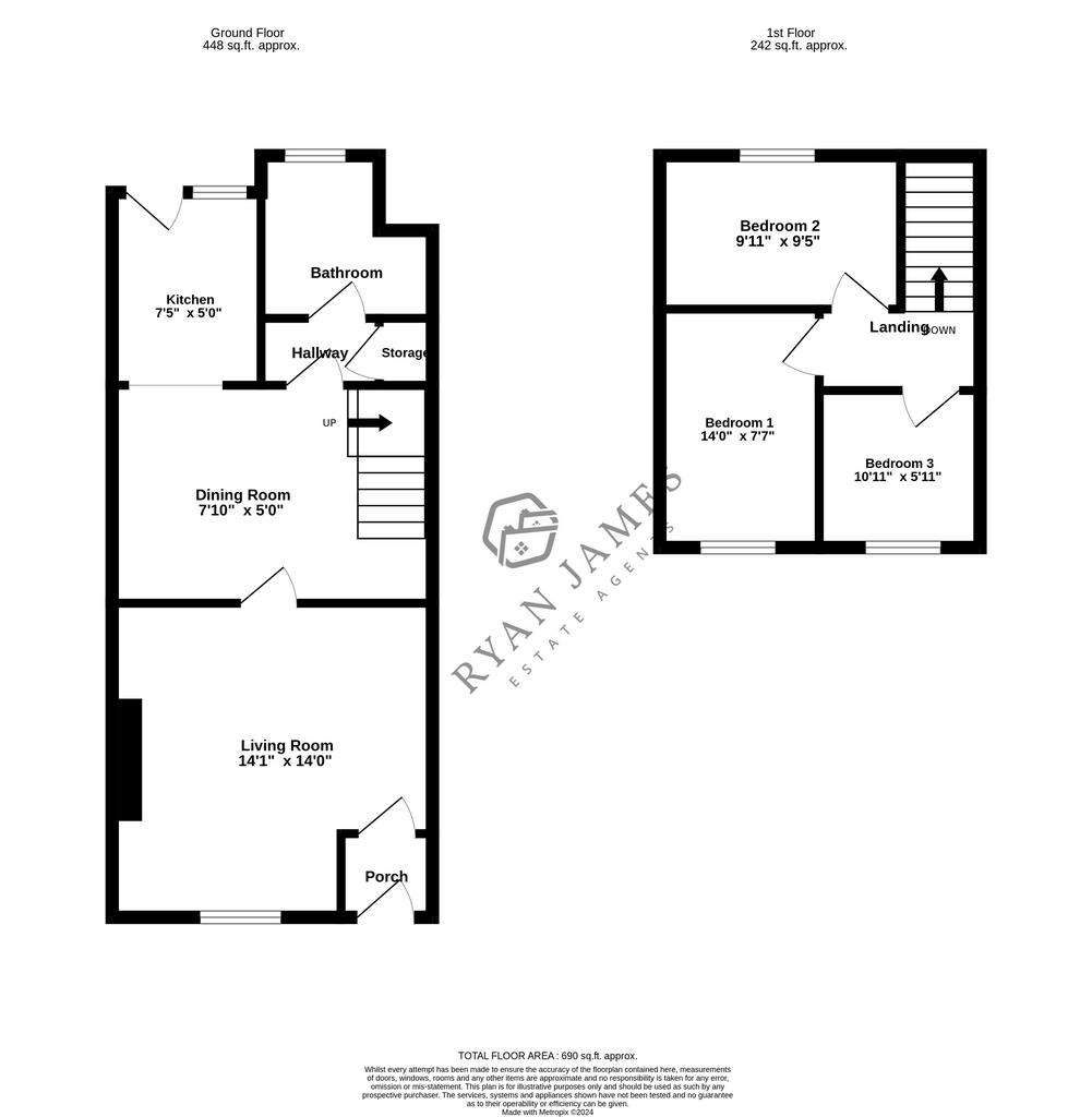 3 bedroom terraced house for sale - floorplan