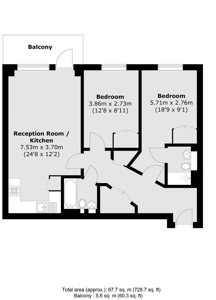 2 bedroom flat to rent - floorplan