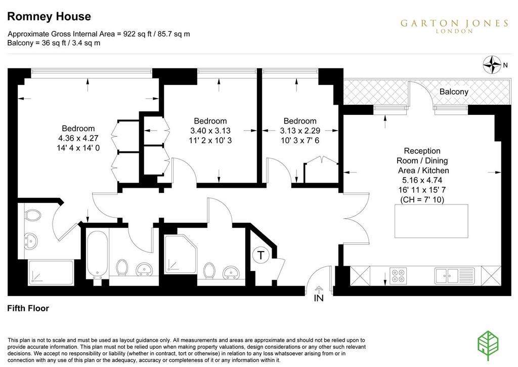 3 bedroom flat to rent - floorplan