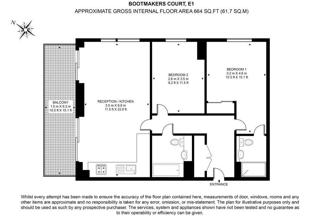 2 bedroom flat to rent - floorplan