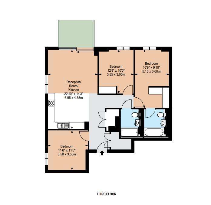 3 bedroom flat to rent - floorplan