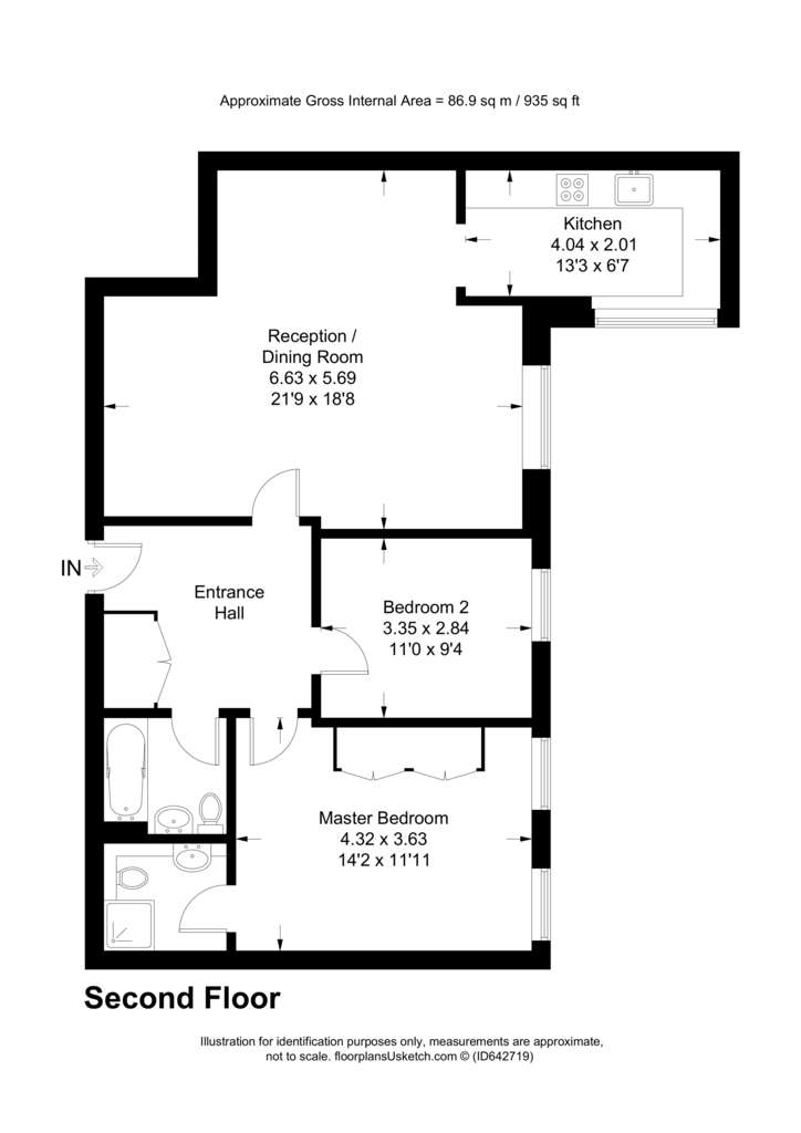 2 bedroom flat to rent - floorplan