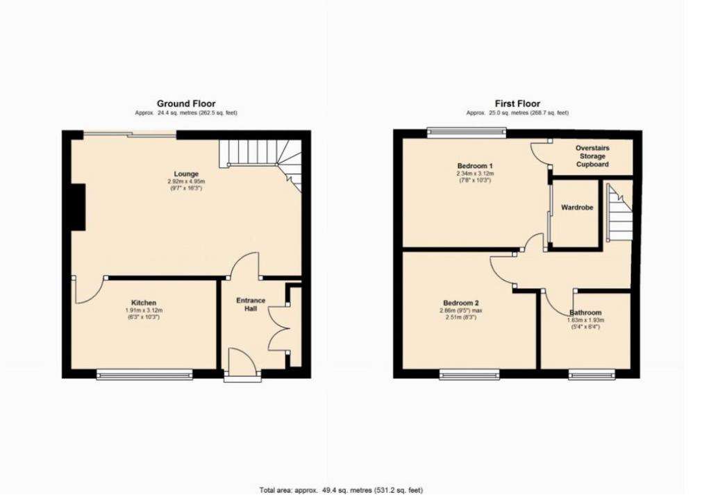 2 bedroom terraced house to rent - floorplan