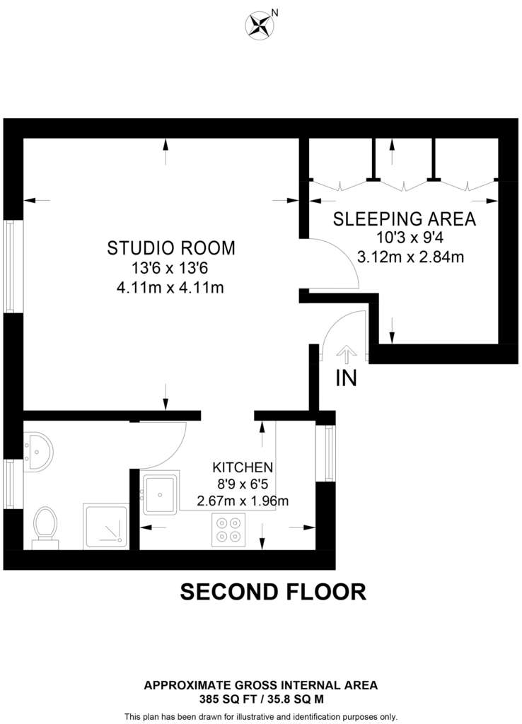 Studio flat to rent - floorplan