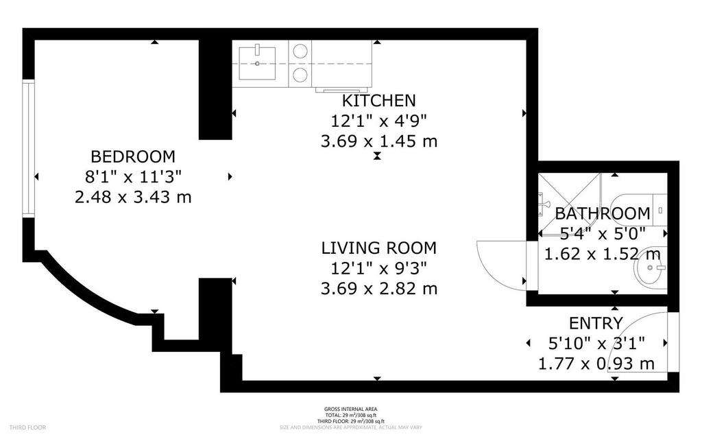 Studio flat to rent - floorplan