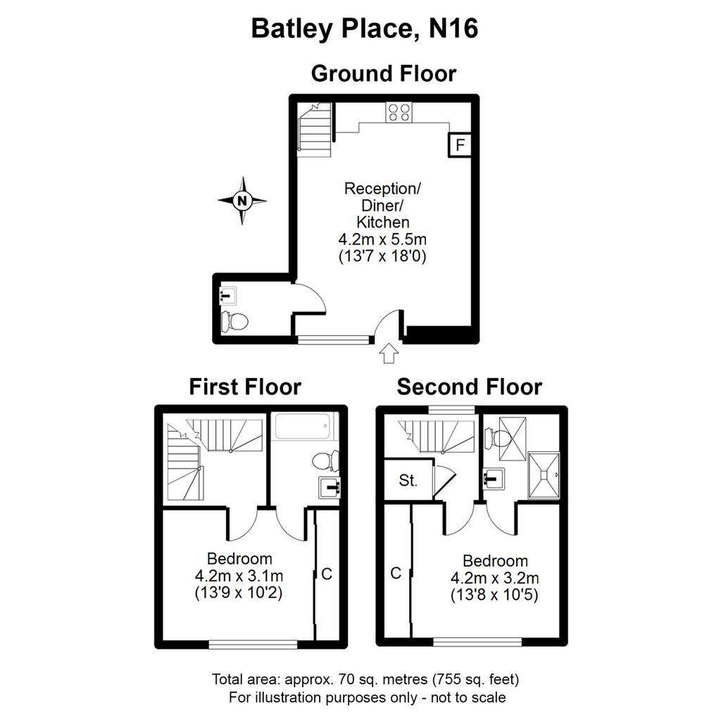 2 bedroom terraced house for sale - floorplan