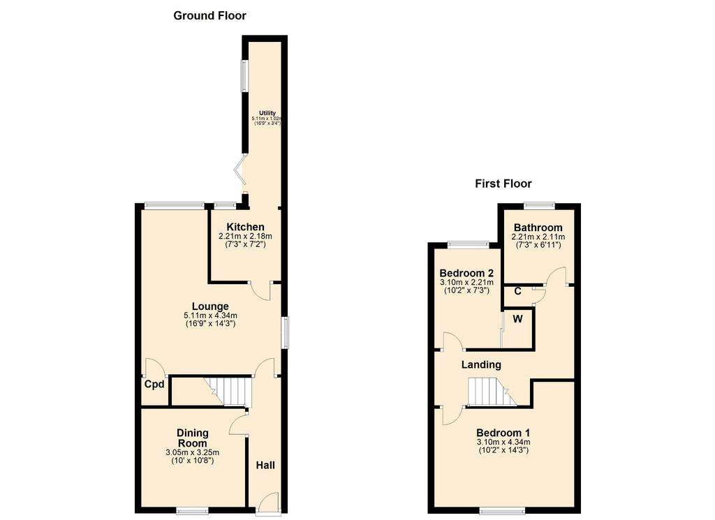 2 bedroom end of terrace house for sale - floorplan