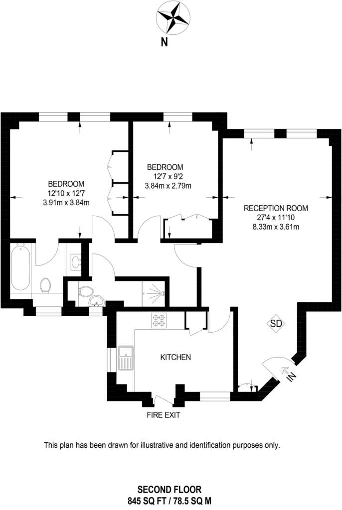 2 bedroom flat to rent - floorplan