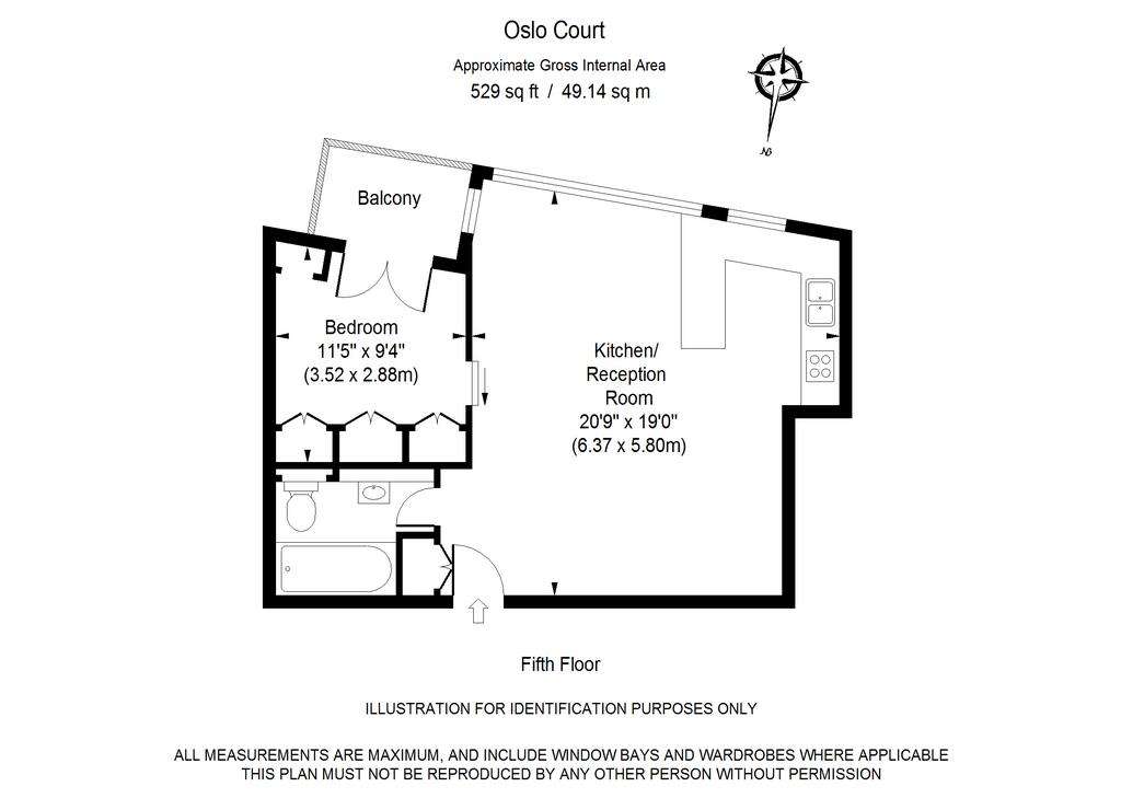 1 bedroom flat to rent - floorplan