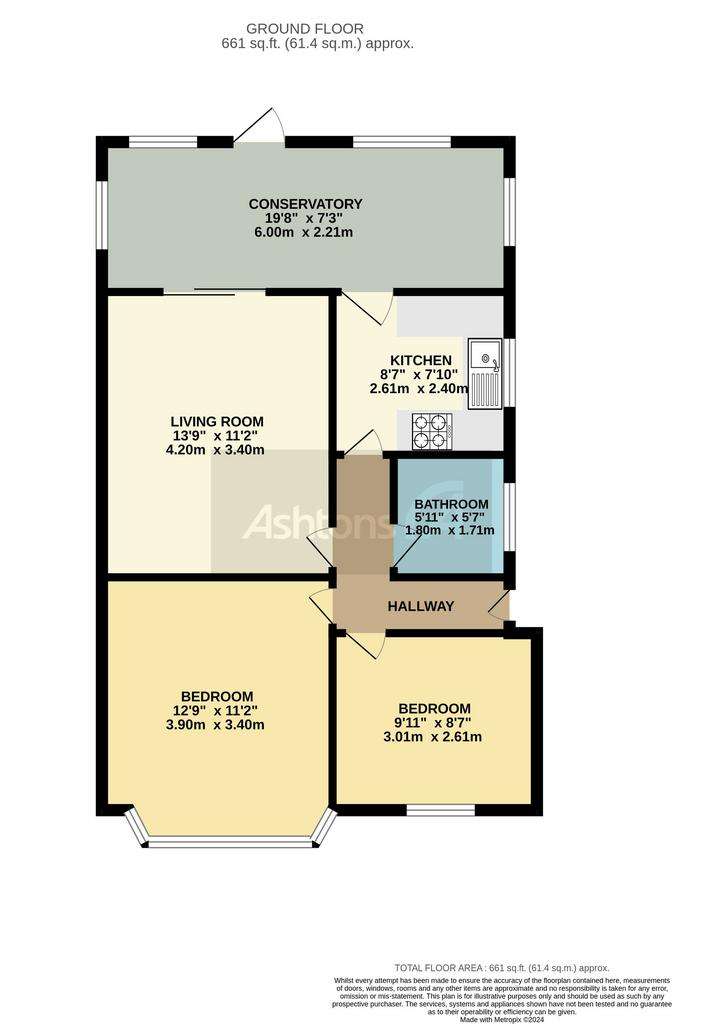 2 bedroom semi-detached bungalow for sale - floorplan