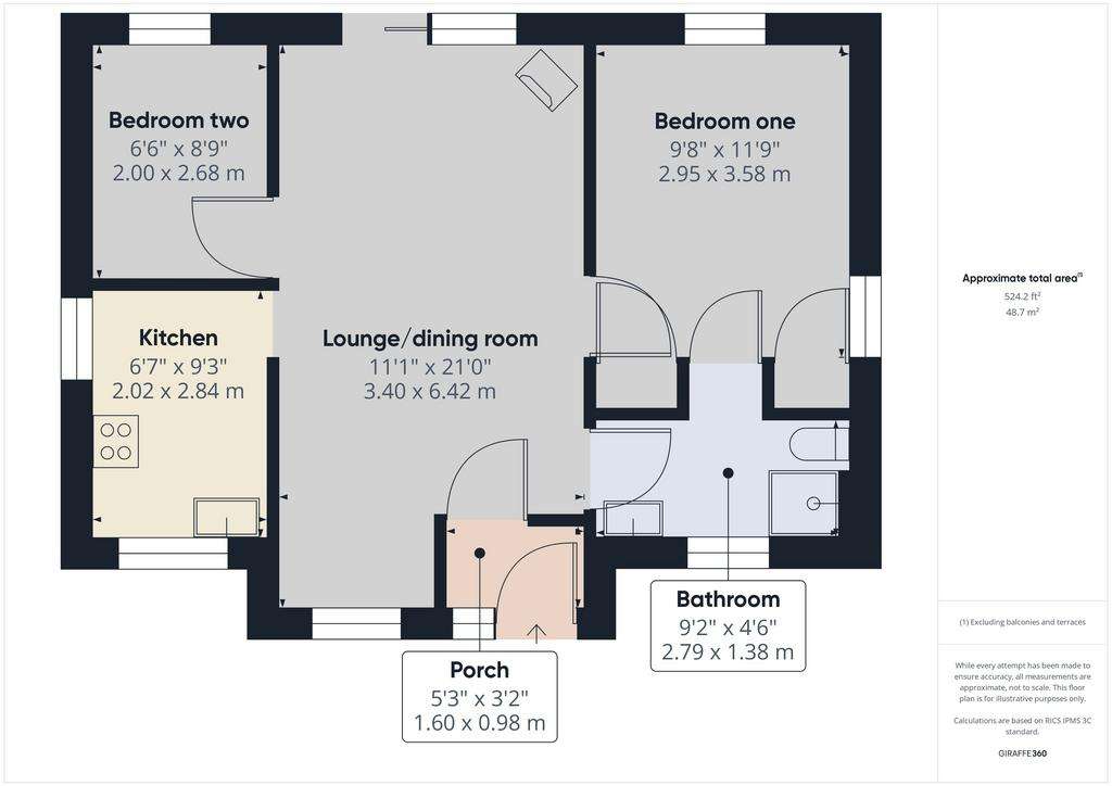 2 bedroom bungalow to rent - floorplan