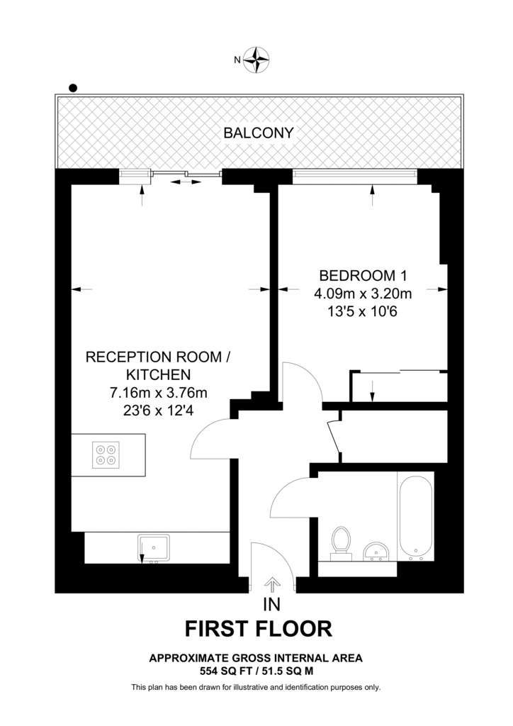 1 bedroom flat to rent - floorplan